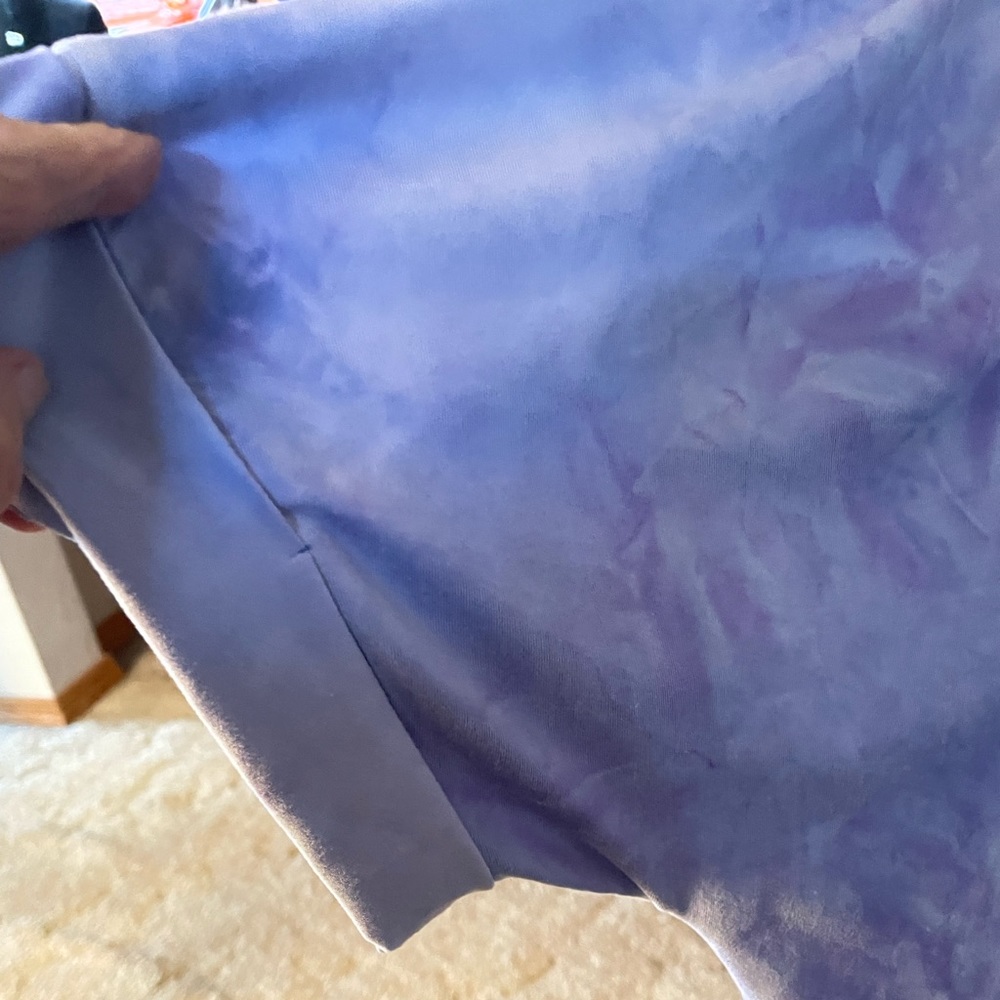 Springtime shirt with a tye-dyed look in light lilac color!  Very comfy and soft